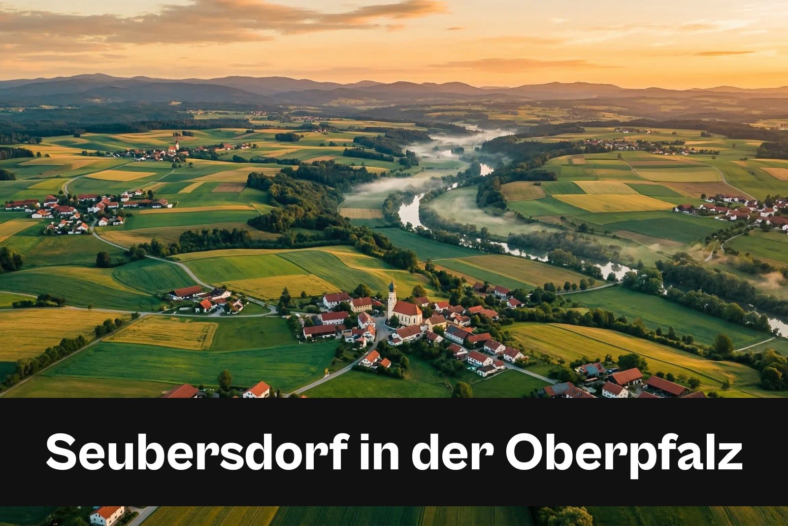 Drohnen-Luftaufnahme aus Seubersdorf in der Oberpfalz mit Standort-Badge
