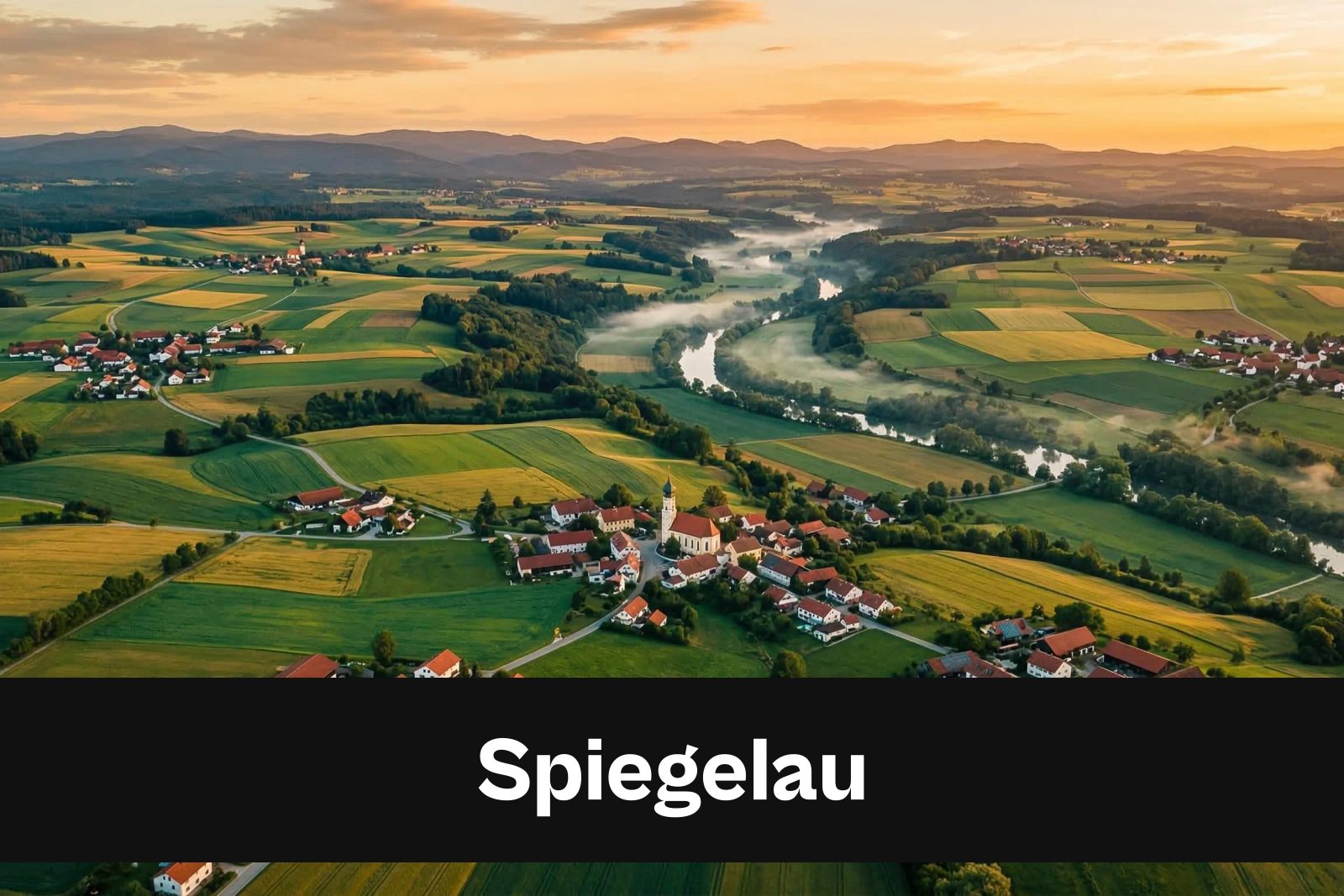 Drohnen-Luftaufnahme aus Spiegelau mit Standort-Badge