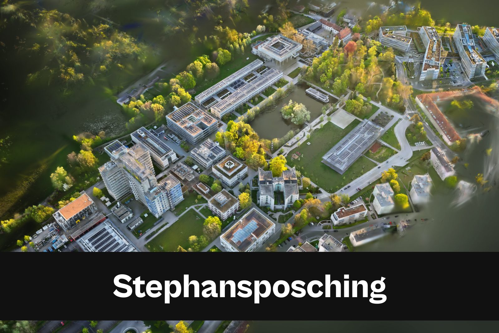 Drohnenaufnahme mit Standort-Badge für Stephansposching im Landkreis Deggendorf