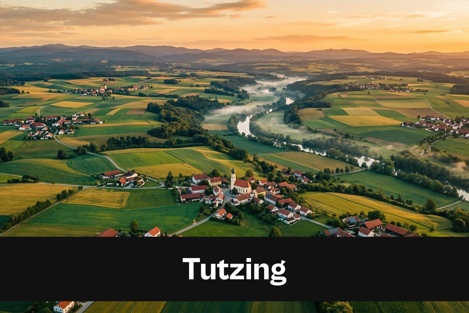 Drohnen-Luftaufnahme aus Tutzing mit Standort-Badge