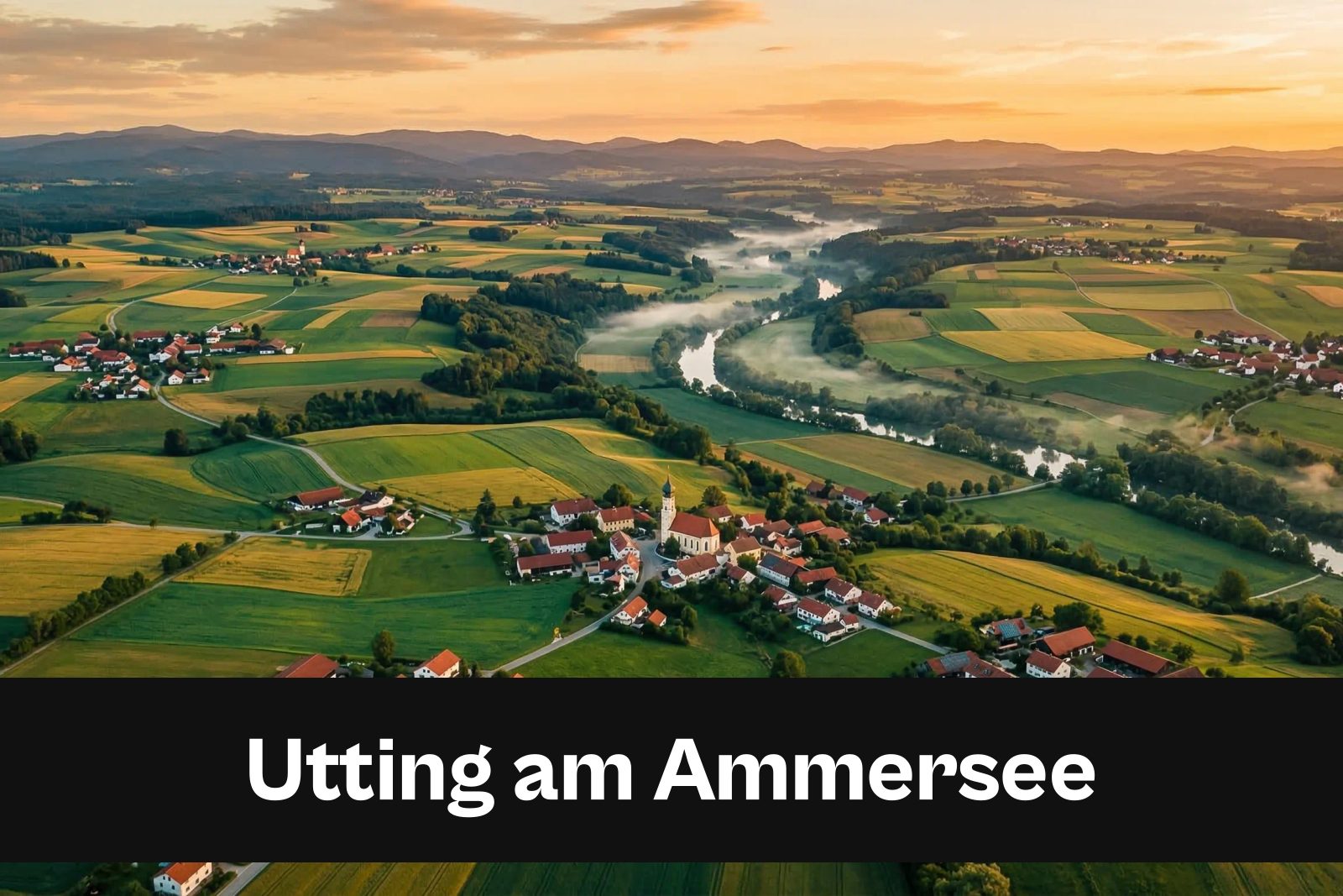 Drohnen-Luftaufnahme aus Utting am Ammersee mit Standort-Badge