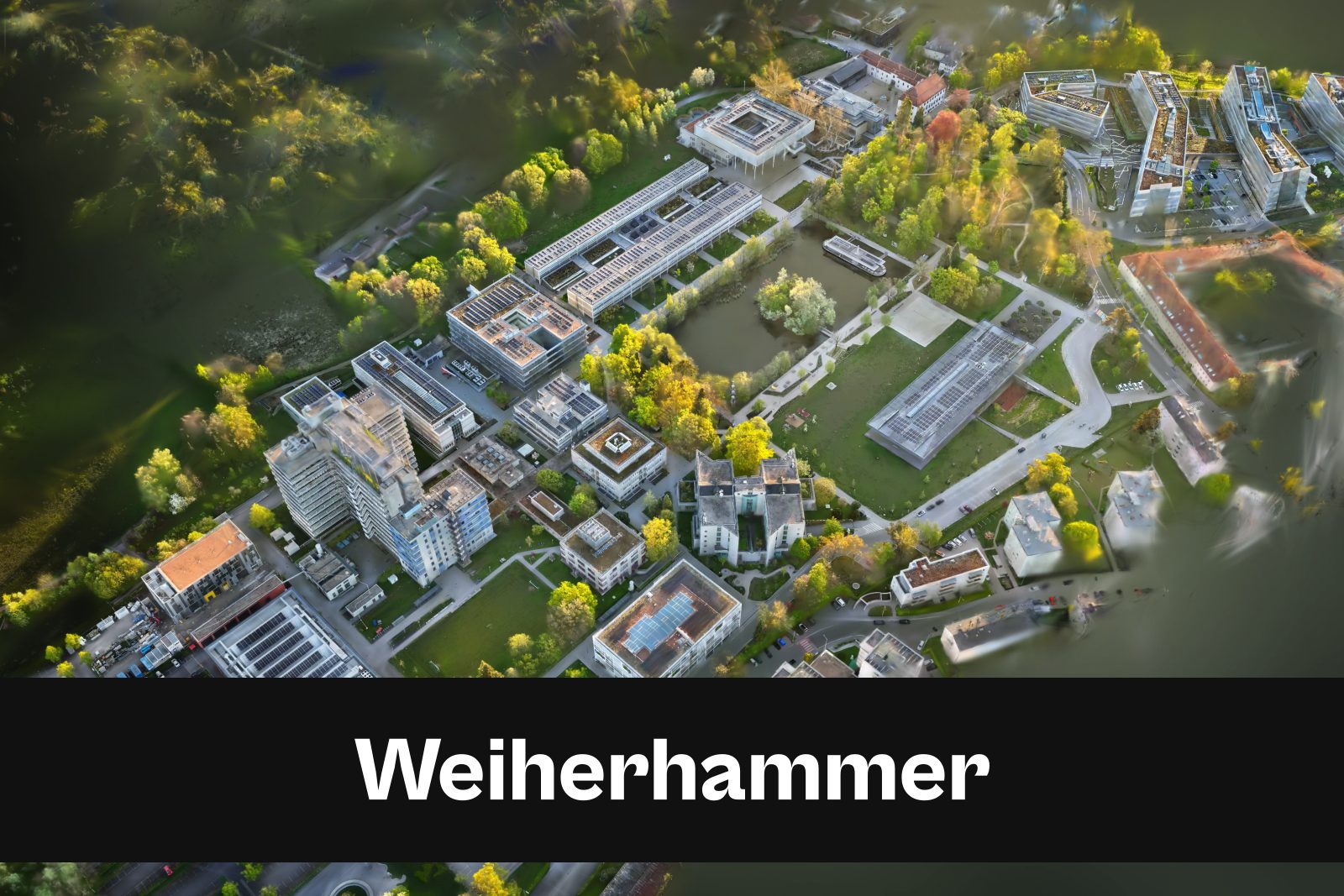 Drohnenaufnahme mit Standort-Badge für Weiherhammer im Landkreis Neustadt an der Waldnaab