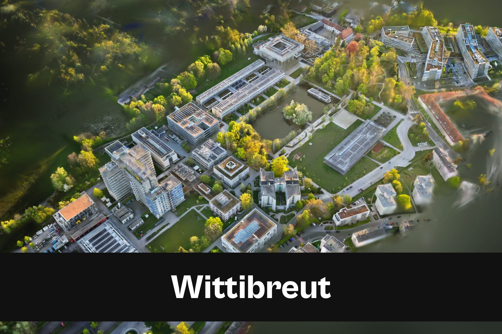 Drohnenaufnahme mit Standort-Badge für Wittibreut im Landkreis Rottal-Inn