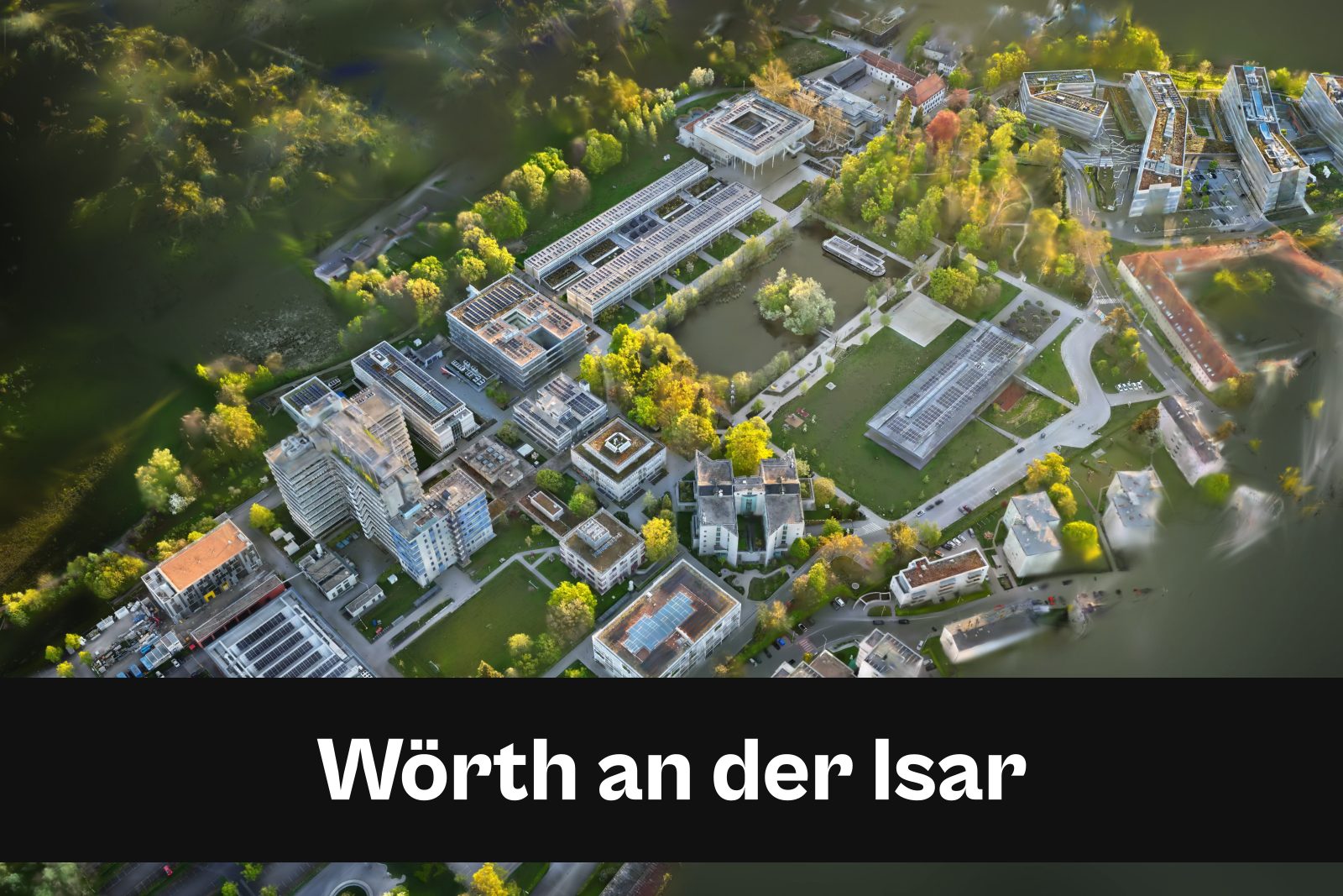 Drohnenaufnahme mit Standort-Badge für Wörth an der Isar im Kreisfreie Stadt Landshut und Landkreis Landshut