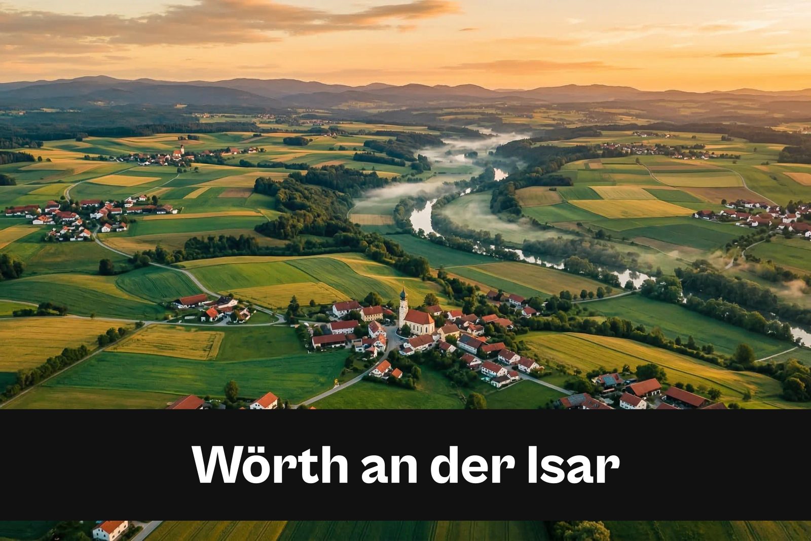Drohnen-Luftaufnahme aus Wörth an der Isar mit Standort-Badge